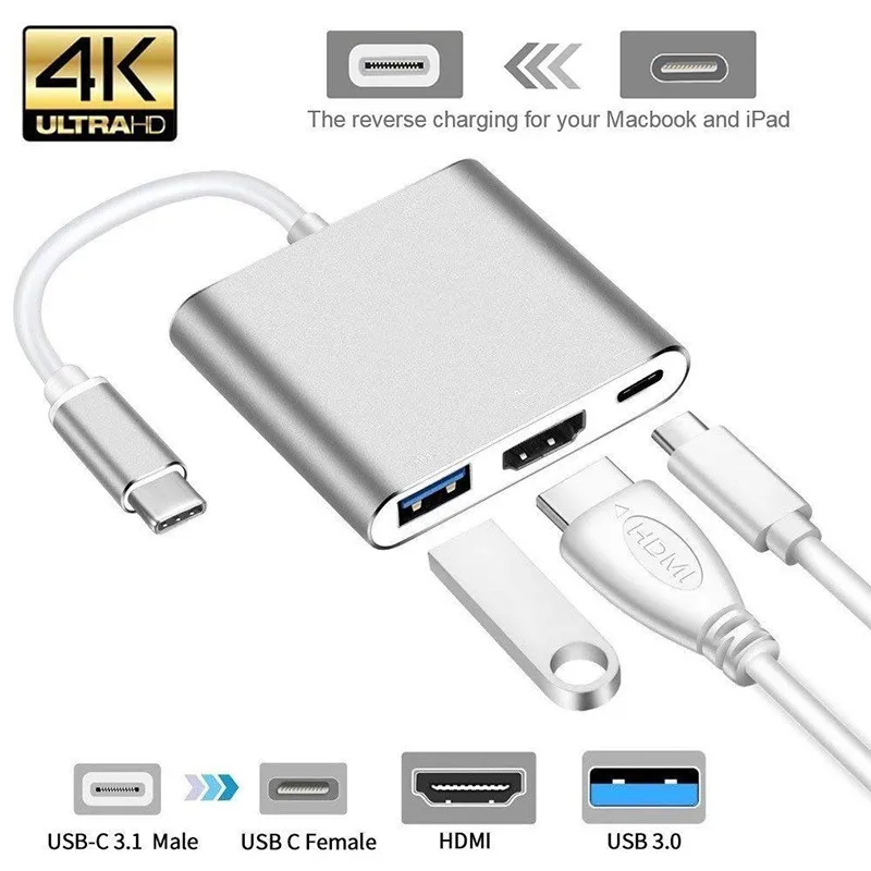 EastVita концентратор USB Type C HDMI 4K адаптер к конвертеру с и зарядки Порты разъёмы 3 в 1