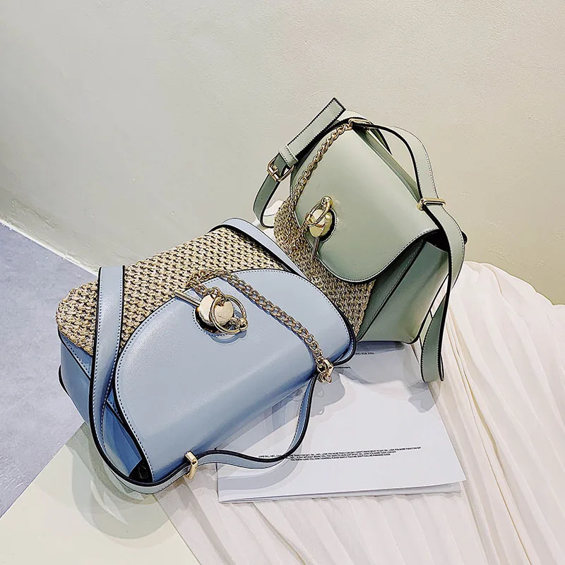 

INS Women's Bag New Style Weaving Bag Fashion CHIC Contrast Color Shoulder Hong Kong Style Retro Square Sling Bag Textured