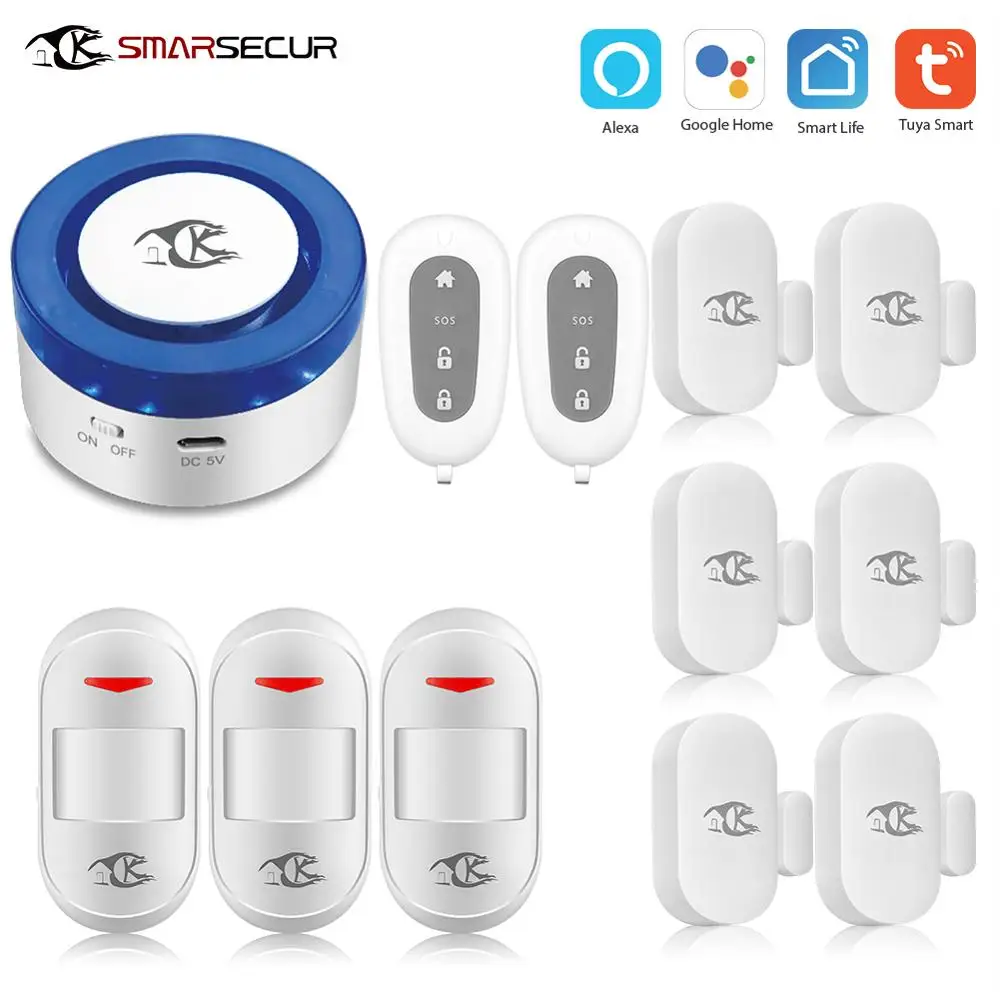 

Tuya WiFi alarm system siren smart life app control Door/Motion Sensor compatible with Alexa Google home IP camera