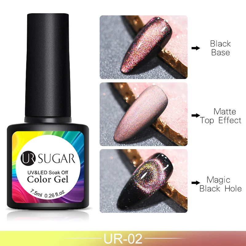 UR-02 Ur Sugar 9D Galaxy кошачий глаз светодиодный Гель-лак для ногтей Хамелеон для использования с магнитом УФ Гель-лак для ногтей гель для ногтей нужно черное Базовое покрытие замочить - Цвет: UR-02