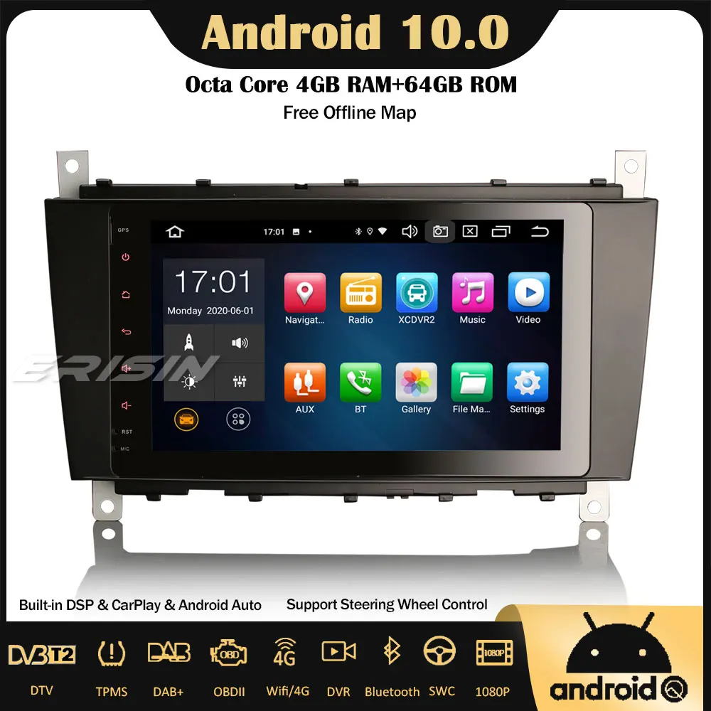 Erisin 8189 8 &quotDAB + Android 10 0 Автомагнитола Canbus OBD Wifi CarPlay DSP для Mercedes Benz C/CLK/CLC Class W209 W203 |