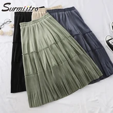 Женская длинная бархатная юбка SURMIITRO, зеленый синий черный цвета плиссированные юбки с высокой талией в корейском стиле для женщин в осенне-зимний период