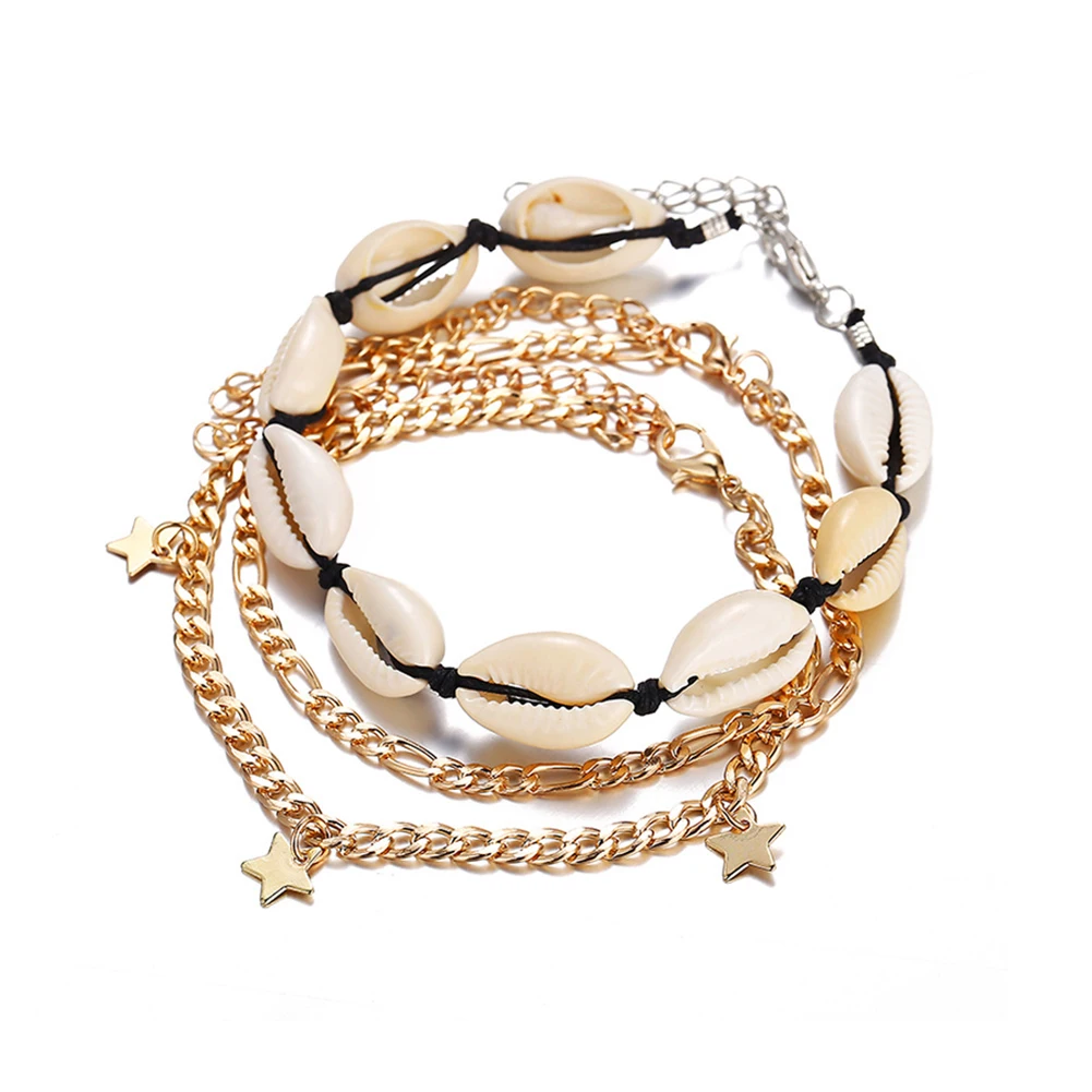 3 шт./компл. Для женщин Каури звезда браслет с подвеской на щиколотке; ножной браслет-цепочка Jewelryes подарок стопы Jewelryes свадебные украшения, аксессуары