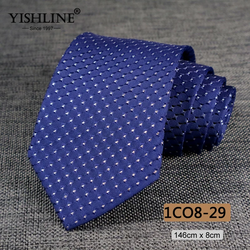 YISHLINE 8 см новые мужские галстуки Классический галстук синий для мужчин в полоску Цветочный Бизнес Жених Галстук Свадебные аксессуары Прямая - Цвет: 1CO8-29