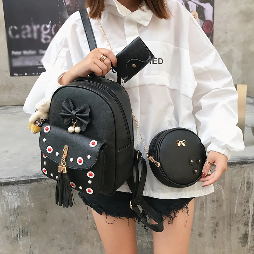 3 шт./компл. небольшие рюкзаки женские школьные сумки для девочек подростков черного цвета из искусственной кожи Для женщин рюкзак сумка# L10