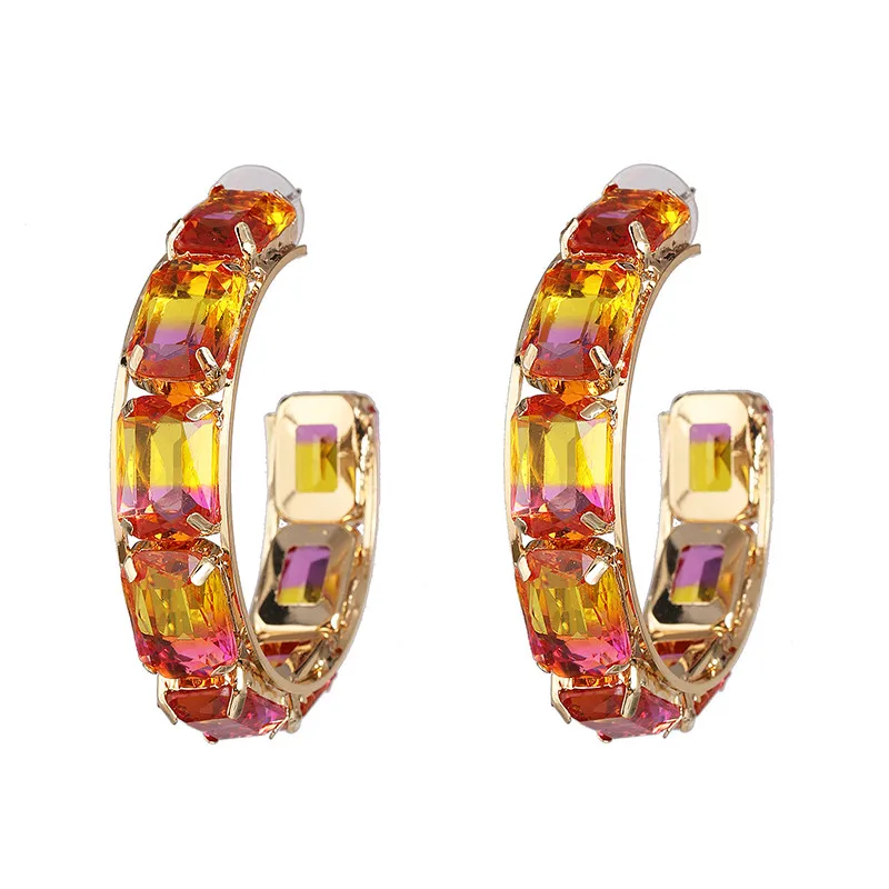 Jujia модные круглые серьги-кольца для женщин Hyperbole Ear разноцветные хрустальные серьги ювелирные украшения для свадьбы - Окраска металла: 52596-PK