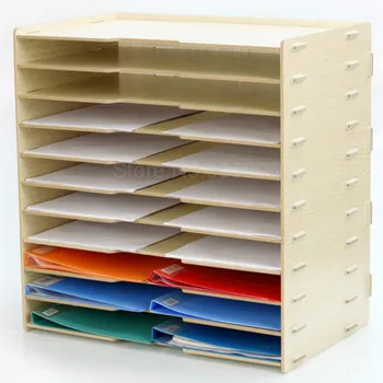 

Wooden A3 multi-layer file holder Office A4 paper information frame printer storage folder data frame rack