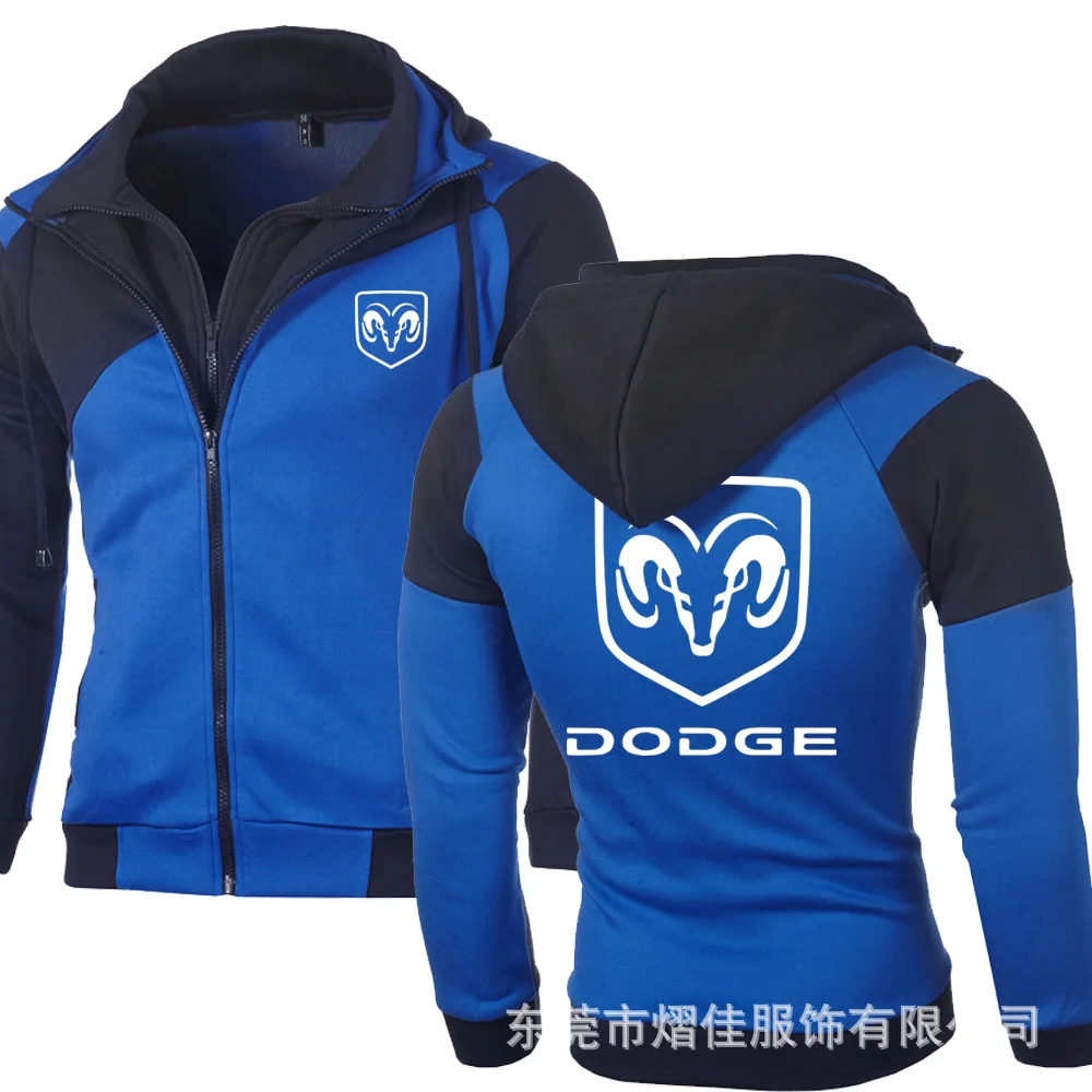 Мужская мода для Dodge Повседневная Толстовка Спортивная повседневная куртка пальто хип хоп двойная молния хлопок толстовка кардиган K - Цвет: Синий