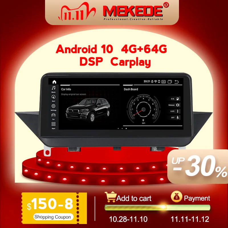 Автомобильное GPS-навигационное устройство NaviFly Carplay Android 10 для BMW X1 E84 CIC без экрана