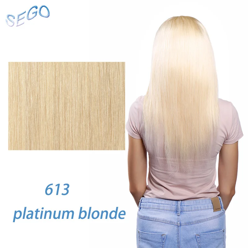 SEGO 1"-22" 40 г прямые человеческие волосы для наращивания на заколках, двойные нарисованные человеческие волосы на заколках для наращивания, 4 шт./с - Цвет: #613