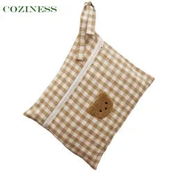 Sac à couches à motif d'ours brun confortable pour maman, sac à couches à carreaux, sacs suspendus pour poussette de bébé, rangement de vêtements de chevet, sortie nécessaire 