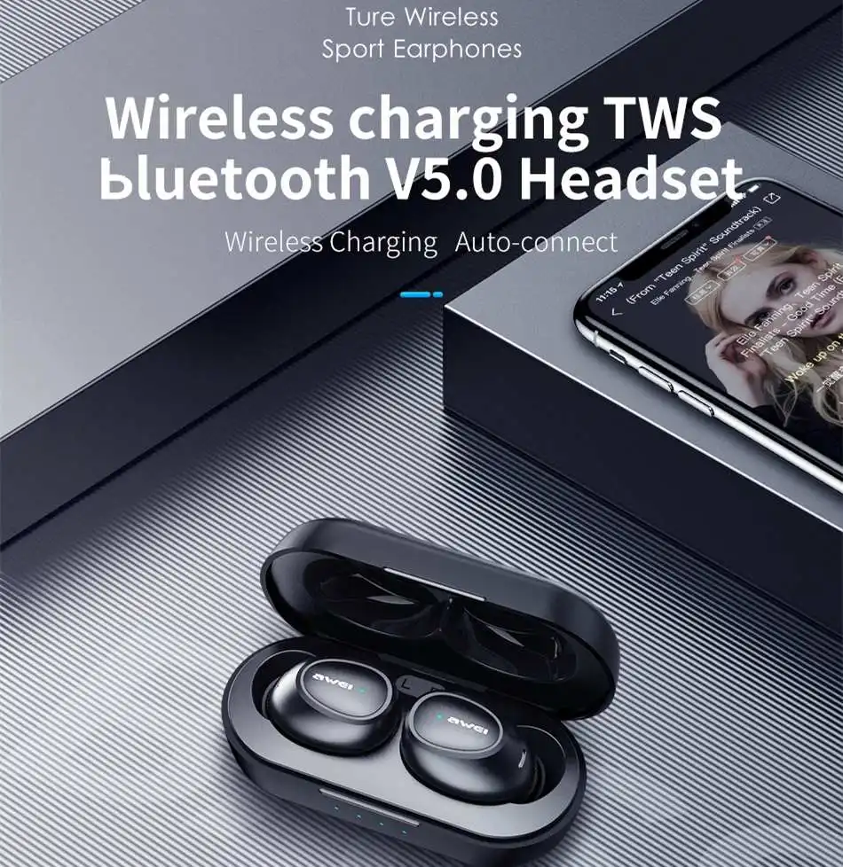 Наушники-вкладыши Awei T6 наушники-вкладыши TWS True Беспроводной зарядки bluetooth 5,0 наушники HiFi стерео наушники вкладыши спортивные двусторонние звонки Водонепроницаемый