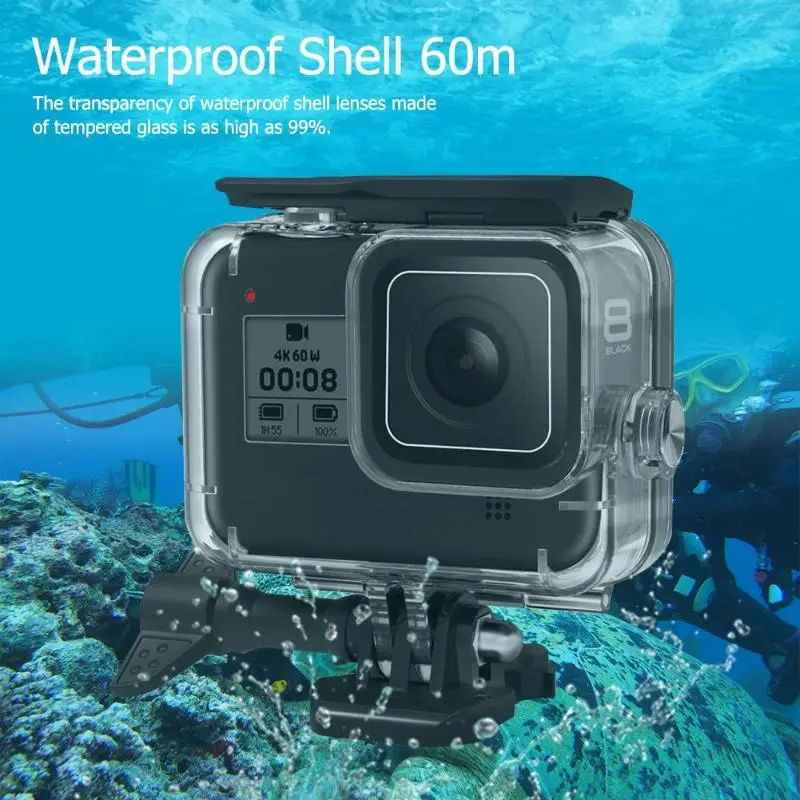 60 м подводный водонепроницаемый чехол, защитный корпус, чехол для дайвинга, для водных видов спорта, чехол для GoPro Hero 8, черный, аксессуары для камеры