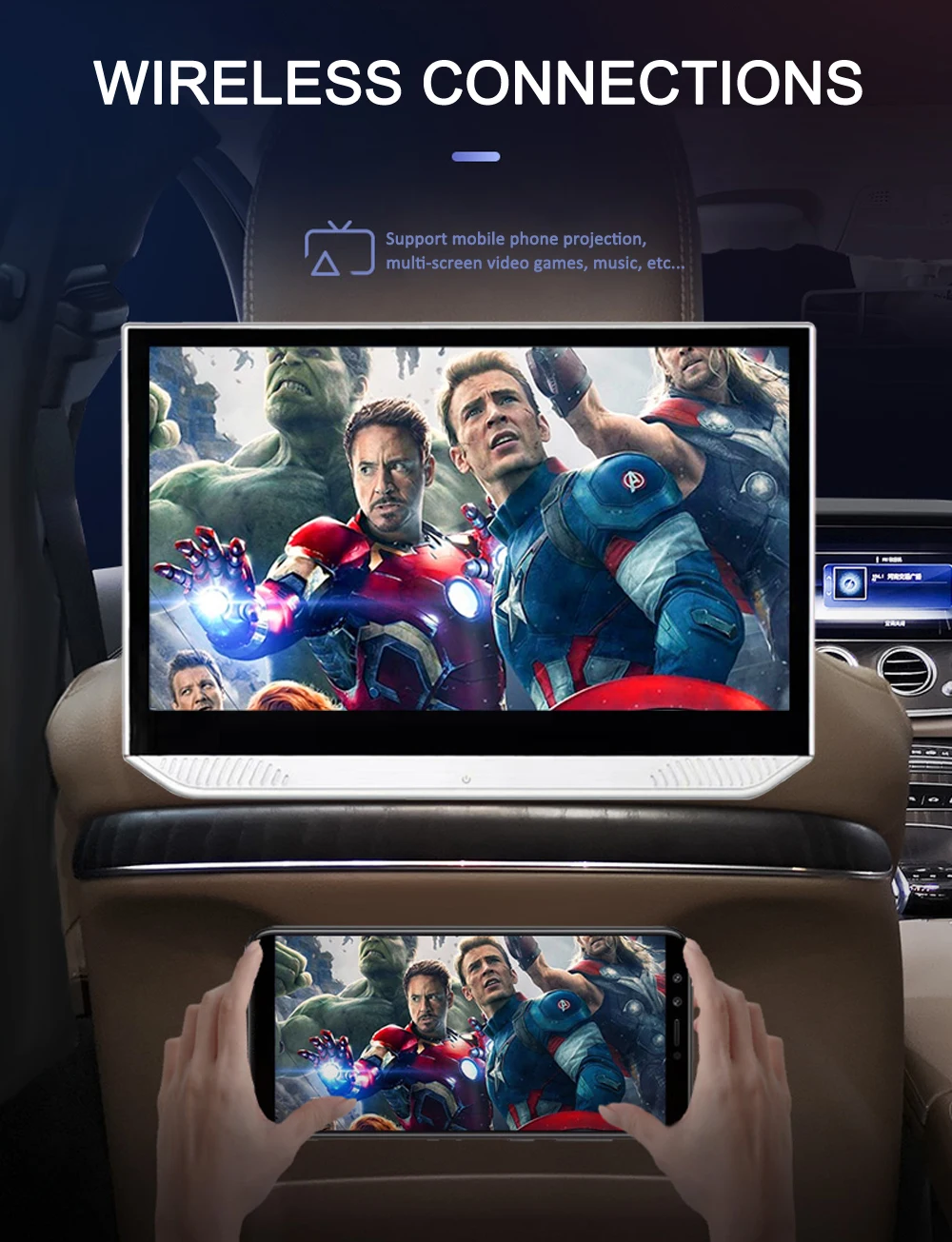 

Tesla style 13.3" Android 7.1 car headrest Monitor 1080P HD touch screen WIFI Car display HDMI USB ultra-thin MP5 video player