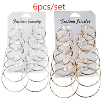 6Pairs Punk Hoop Earrings Set Big Circle Earrings Jewelry for Women Girls Steampunk Ear Clip Punk Style Earring Ear Ring