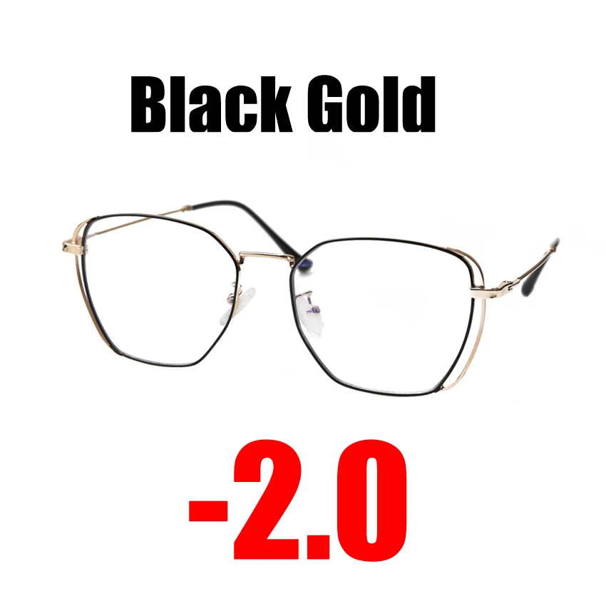 SOOLALA высококачественные очки для близорукости по рецепту, оправа для очков, женские оптические линзы, близорукие с диоптриями, очки от-1,0 до-4,0 - Цвет оправы: Black Gold -2.0