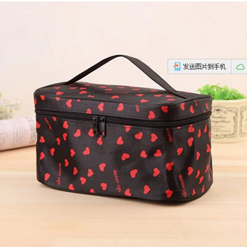 Ougger Girl Makeup Box Professional Large Cosmetic Bag High capacity Waterproof PU Printing Travel Organizer Bags Zipper Pouch