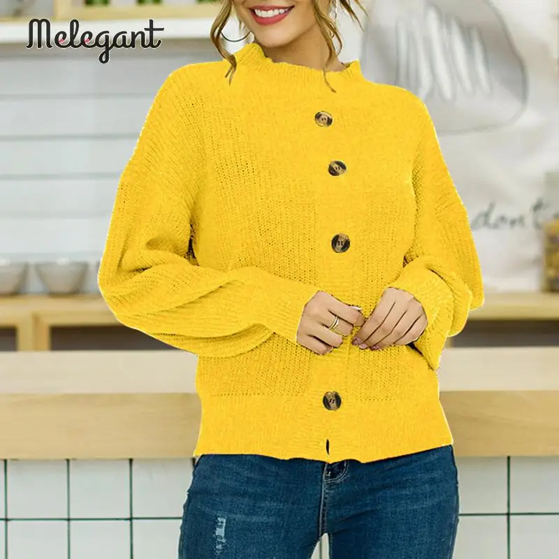 

Melegant Solid Yellow Winter Sweater Cardigans Women Casual Button Knitted Cardigan Plus Size Ladies Autumn Cardigans Knitwear