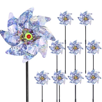 

20PCS Reflective Bird Deterrent Pinwheels Sparkly Pin Wheel for Garden Decor Bird Repellent Devices to Scare Birds Away