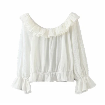 

Stylish Solid See Through Women Blouses Fashion Slash neck Long Sleeve Female Shirts Blusas Office Wear Mujer Chic Tops