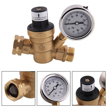 

Brass Water Pressure Regulator Reducer M11-0660R 3/4" Adjustable With Gauge Meter for Hydraulic Instability/Water Purifier