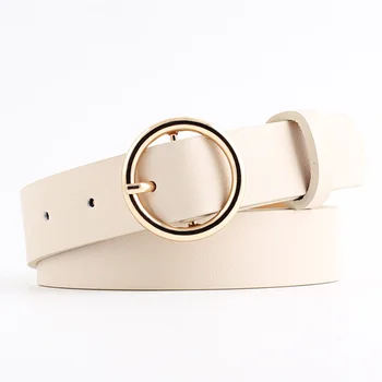 

Waistband Casual Round Buckle Simple Leather Metal Pin Belt