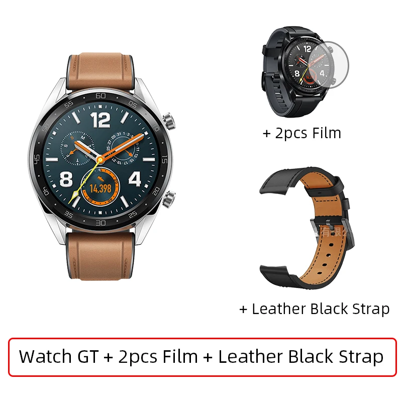 Add Black Leathter Глобальная версия huawei Watch GT Смарт часы gps 14 дней Срок службы батареи 5 атм водонепроницаемый телефонный звонок частота сердечных сокращений для huawei P30 - Цвет: Add Black Leathter