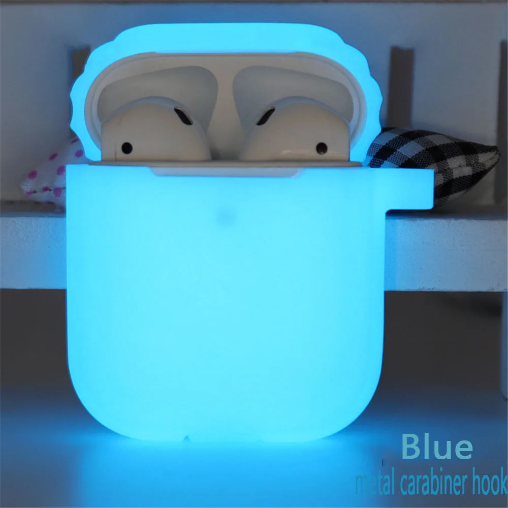 1 шт., Новое поступление, светящийся силиконовый чехол для Air Pods, защитный чехол для наушников, чехол для Airpods, рукав, ударопрочный, защита от потери - Цвет: metal hook blue