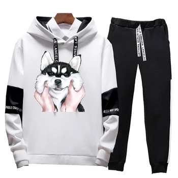 

Patchwork Men's Sportswear Sets 2020 Autumn Winter Hooded Print Male Casual Tracksuit Men 2 Piece Sweatshirt + Sweatpants Set
