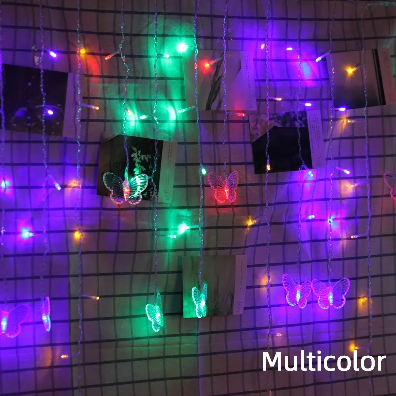 220 В светодиодный Рождественский гирлянда из бабочек, световая гирлянда, сказочные занавески, уличные для праздничной вечеринки, свадебные украшения нового года - Испускаемый цвет: Multicolor