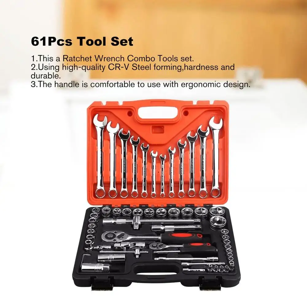 

61Pcs Wrench Socket Spanner Screwdriver Combination Set Tool for Household Motorcycle Car Repair Hand Tools