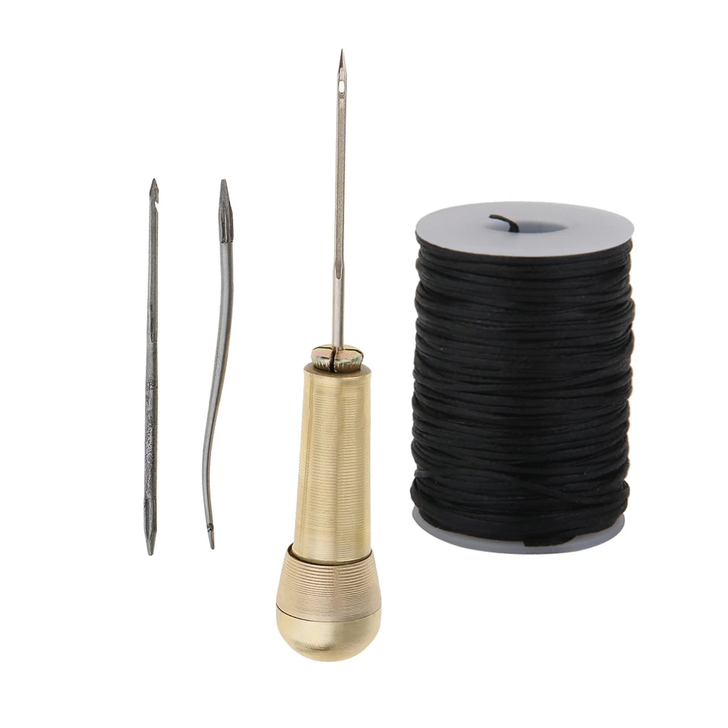 DIY Canvas Leather Tent Sewing Awl Needles Leathercraft Needle Kit Tool + 1Pcs Heavy Duty Waxed Thread Spool