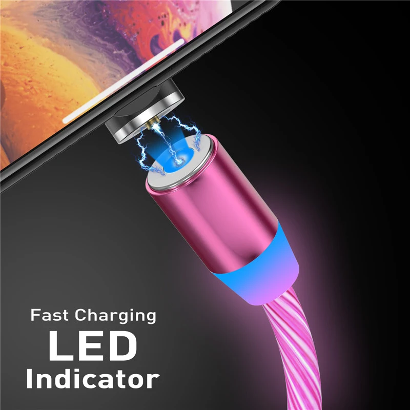 Магнитный USB кабель со светодиодным индикатором для быстрой зарядки iPhone HUAWEI XIAOMI