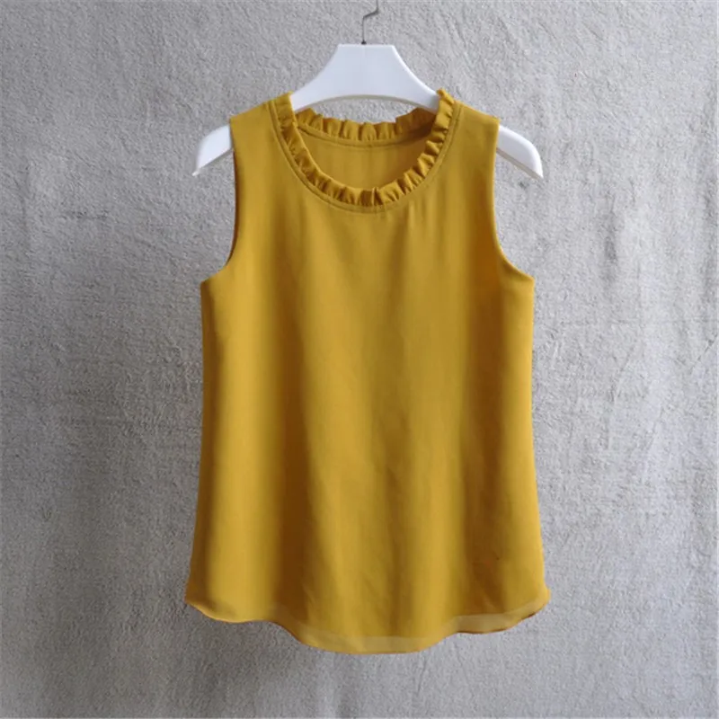 Woherb 21 Colors Solid Ruffle Chiffon Blouse Women 2020 Summer Fashion Vest Blusas Casual Loose Sleeveless Ladies Tops Shirt Woherb 21 Colors Solid Ruffle Chiffon Blouse Women 2020 Summer Fashion Vest Blusas Casual Loose Sleeveless Ladies Tops Shirt