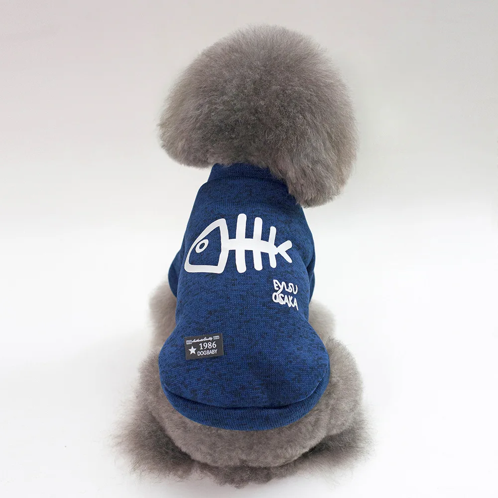 Домашнее животное собака теплый свитер милый узор с рыбьей косточкой куртка французская одежда для бульдога домашнее животное собака кошка осень и зима пальто S-XXL - Цвет: lanse