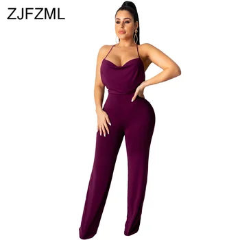 

Spaghetti Strap Sexy One Piece Bodysuit Women Deep V Neck Sleeveless Wide Leg Romper Autumn Winter Cross Backless Party Jumpsuit