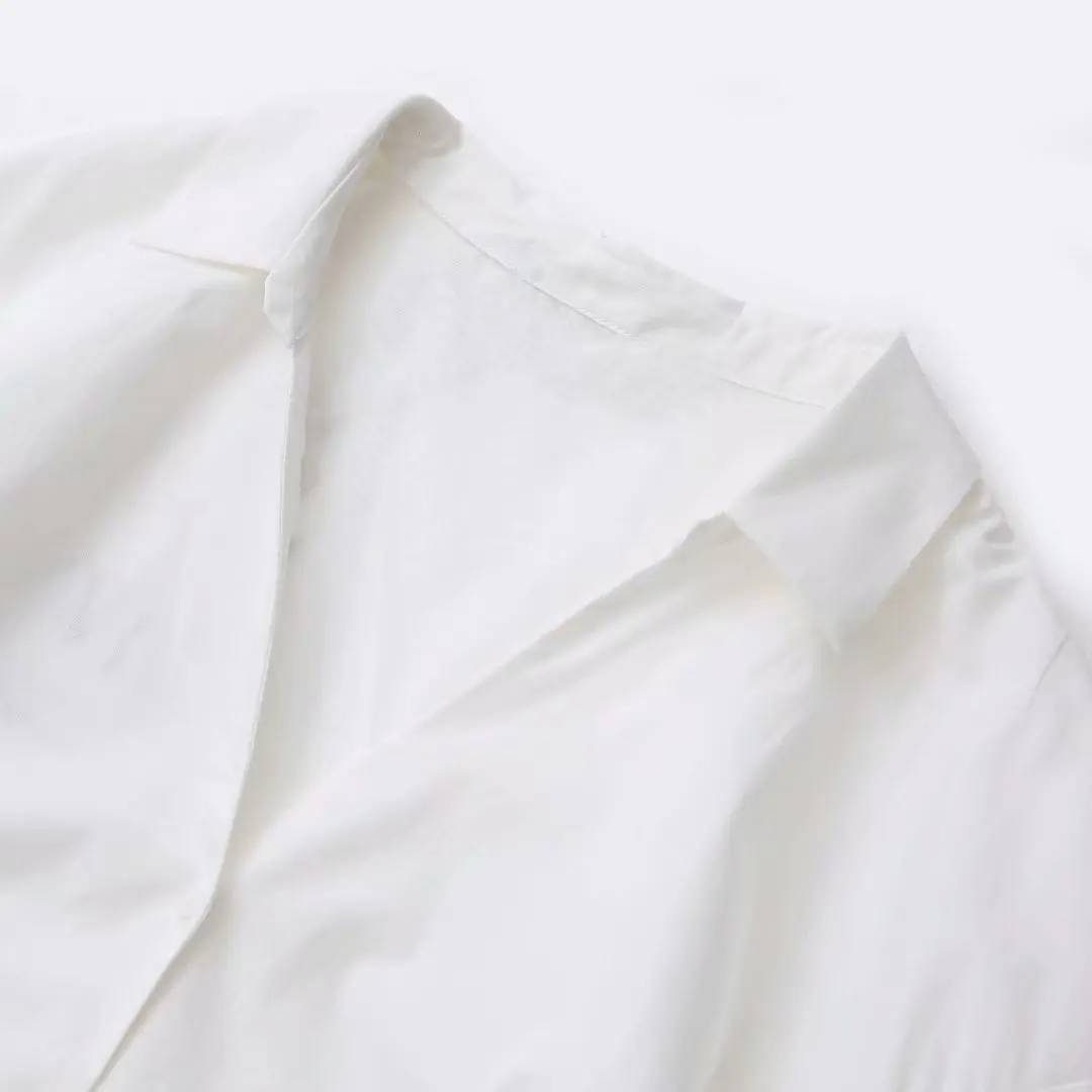 Женская шикарная белая длинная блузка Асимметричный фонарь рукав v-образный вырез воротник плиссированная рубашка женские повседневные топы, блузы