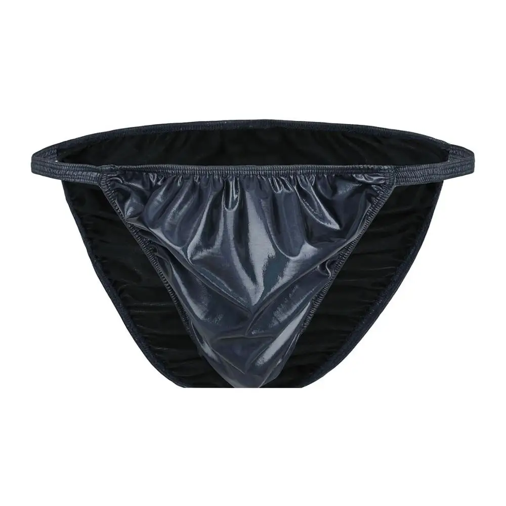 Navy Blue Купальный костюм для мужчин, бикини, купальник, нижнее белье для геев, блестящие кожаные трусы, купальный костюм, блестящие трусы с высокой посадкой и рюшами - Цвет: Navy Blue