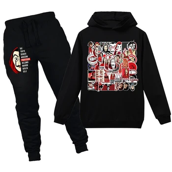 

Children Hoodies Boys La Casa De Papel Hoodies Pants 2pcs Money Heist Tees Tv Series Hooded Girl Long Sleeve House of Paper Tops