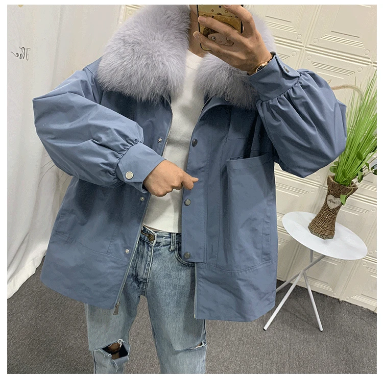 Discount 2019 new Parka Winter Real Fur Coat Jacket Women Natural Fox Fur Collar Detachable Rex Rabbit Liner Loose Outerwear 5