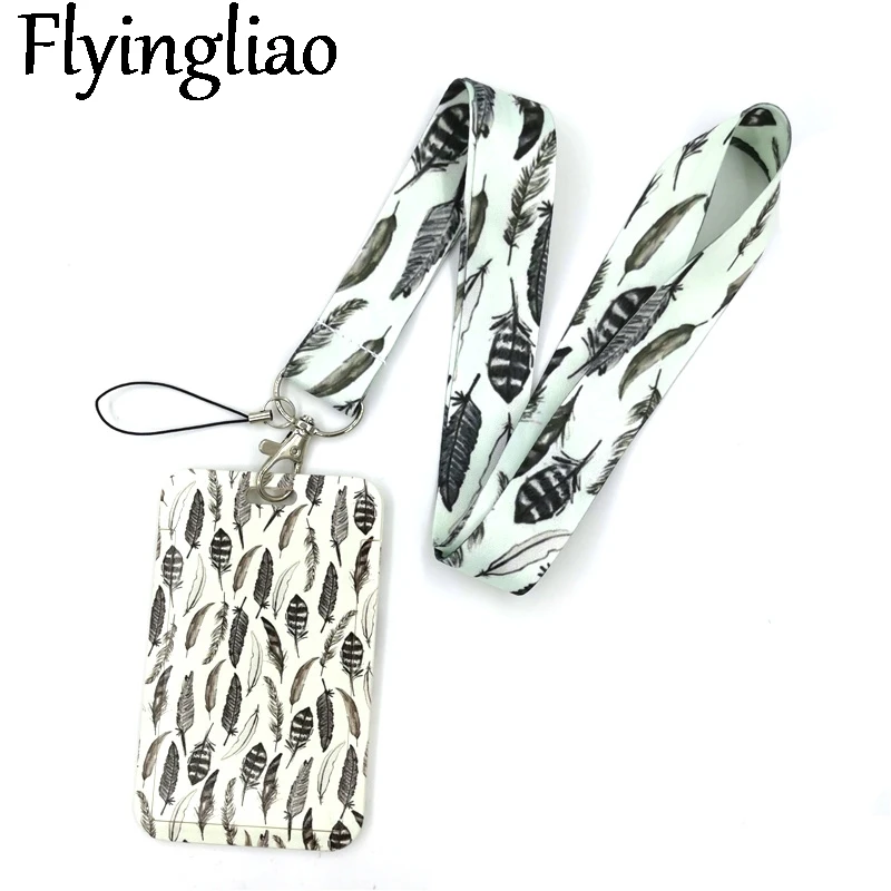Vintage Leaves Feathers Key lanyard Car KeyChain ID Card Pass Gym Mobile Phone Badge Kids Key Ring Holder Jewelry Decorations demon slayer anime key lanyard id card holder neck straps cartoons cosplay badge key ring holders