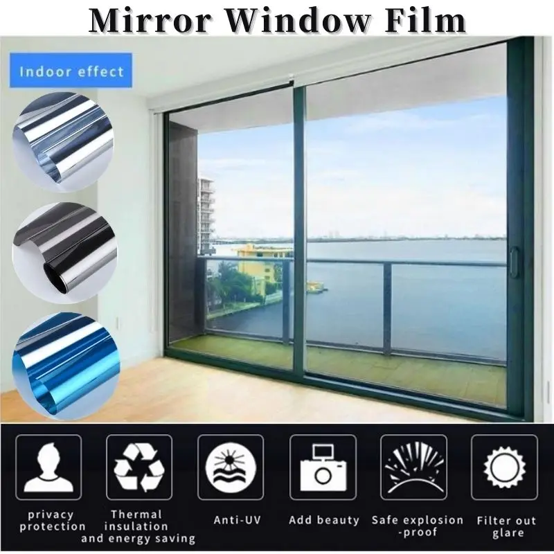 30CM/40CM 10-Color Mirror Window Film One-Way Sunscreen Glass Insulation Bedroom Balcony Self-Adhesive Silver Sticker | Дом и сад