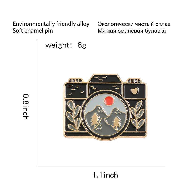 Камера эмалированная булавка захват природы сцена нагрудная булавка рюкзак с нашивками шляпа брошь на воротник модное ювелирное изделие подарок для женщин мужчин