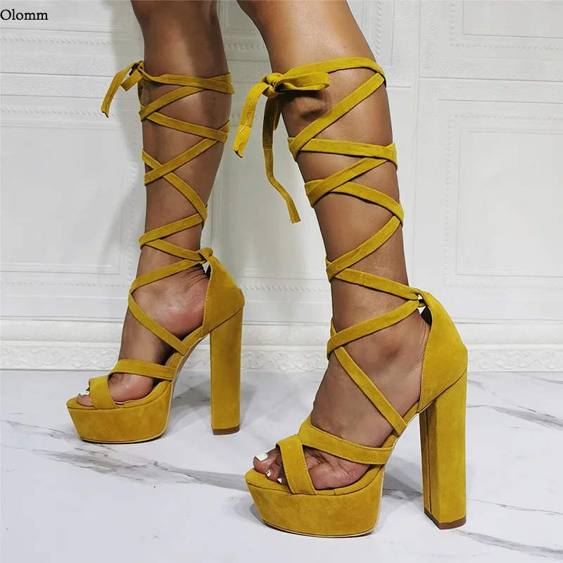 

Olomm Women Summer Platform Gladiator Sandals Stable Block Heels Open Toe 10 Colors Party Shoes Women US Plus Size 5-20