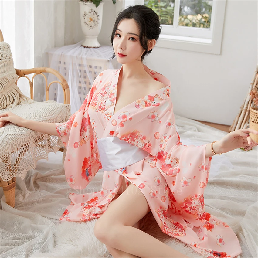 Японское кимоно для девушек Сакура платье Оби женщин Kawaii Yukata сексуальное длинное