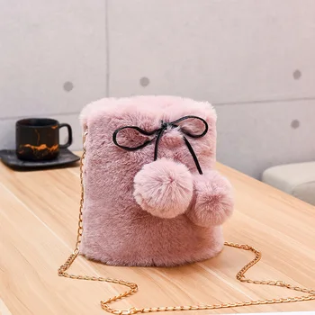 

Faux Fur Bucket Bag 2019 Autumn Winter Women Small Purses and Handbags Girls Cross Body Bags Female Shoulder Bag