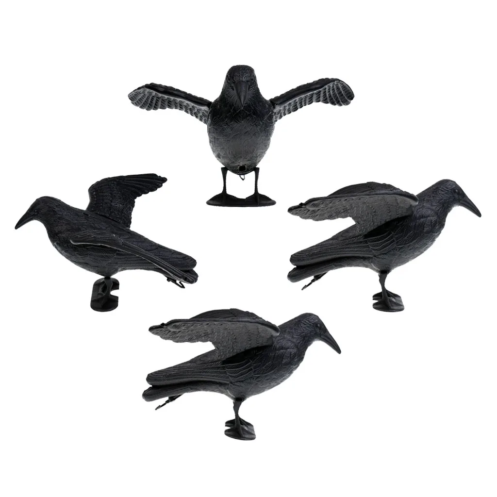 4pcs Fake Realistic Hunting Decoy Bird Crow Scarer Scarecrow Hunting Garden