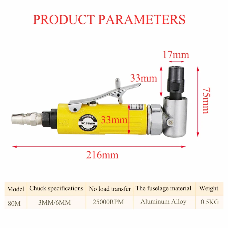 HIFESON Pneumatic 80M Die Grinder Air Die Grinder Grinding Mill Engraving Tool Polishing Machine for Pneumatic Tools
