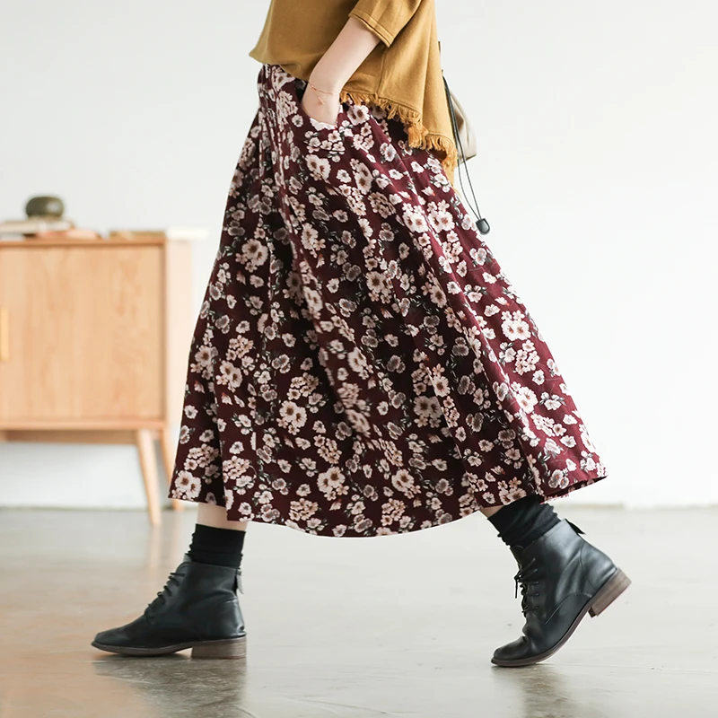 Autumn Skirt Women Fashion Elastic Waist Loose Casual 2019 New Baoken Flower Pattern Ladies Mori Girl | Женская одежда