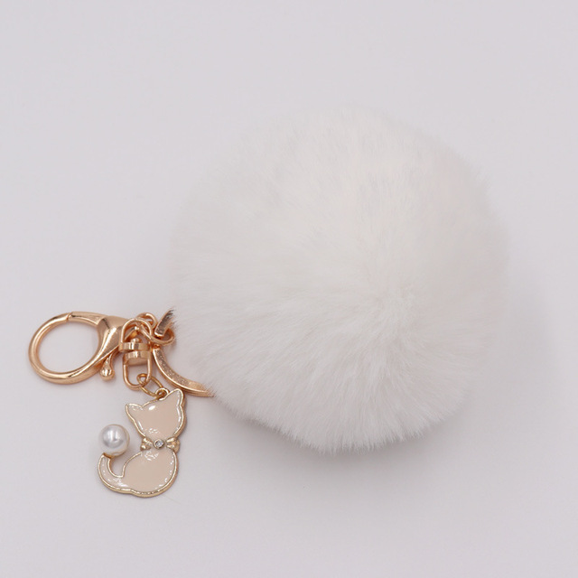 Fur Pompom Keychain Artificial Rabbit Fur Pompom Keychain Kitten Pendant Key Ring Fluffy Handbag Women Keychain Key Ring